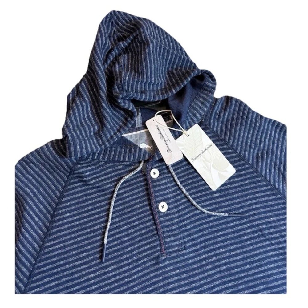 Tommy Bahama Stinson Stripe Pullover Hoodie Sweater Mens Medium Ocean Deep - Picture 5 of 8